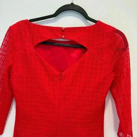 Trina‎ Turk Red Eyelet Dress Size 2 Peekaboo Back Cut Out - Picture 7 of 14